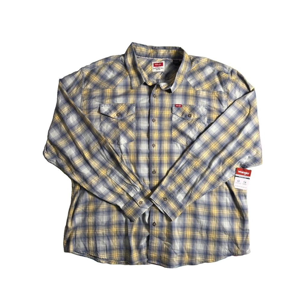Wrangler Five Star Premium Men's Yellow Blue Plaid Cowboy Workwear 3XL NWT